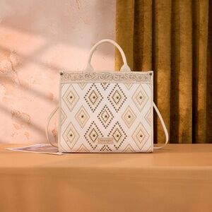 Wrangler Aztec Studded Denim Tote & Crossbody Bag- Beige
